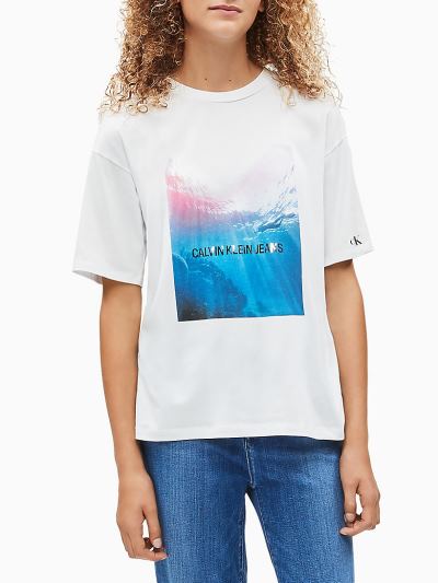 Calvin Klein Ruhák HU006692 | Calvin Klein Oversized Photo Print Lány Póló Világos Fehér